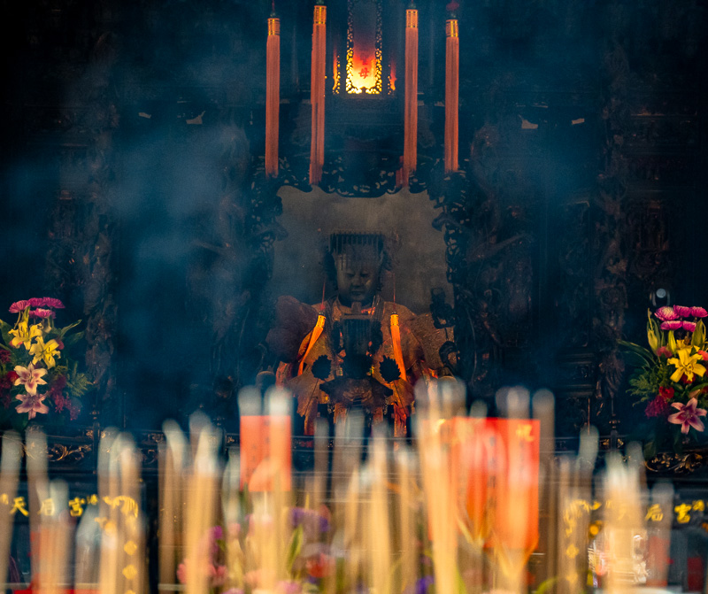 The Goddess Guanyin prominently on display inside the temple.