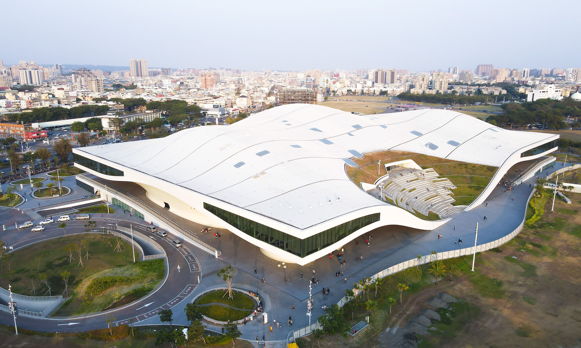 The National Kaohsiung Center for the Arts (Weiwuying) complex viewed from above.