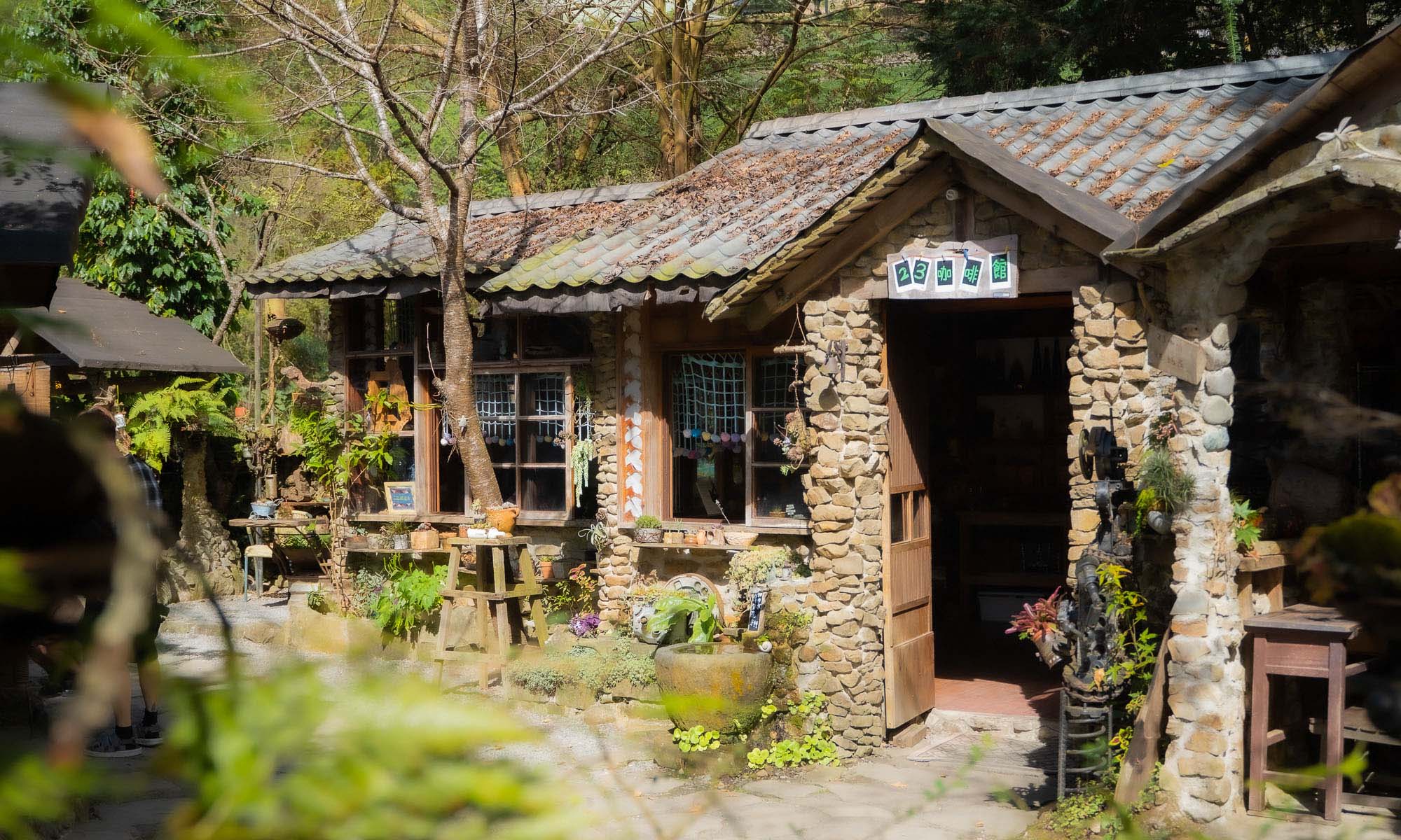 Ajang Home 23 is a rustic coffee house built of of stones.