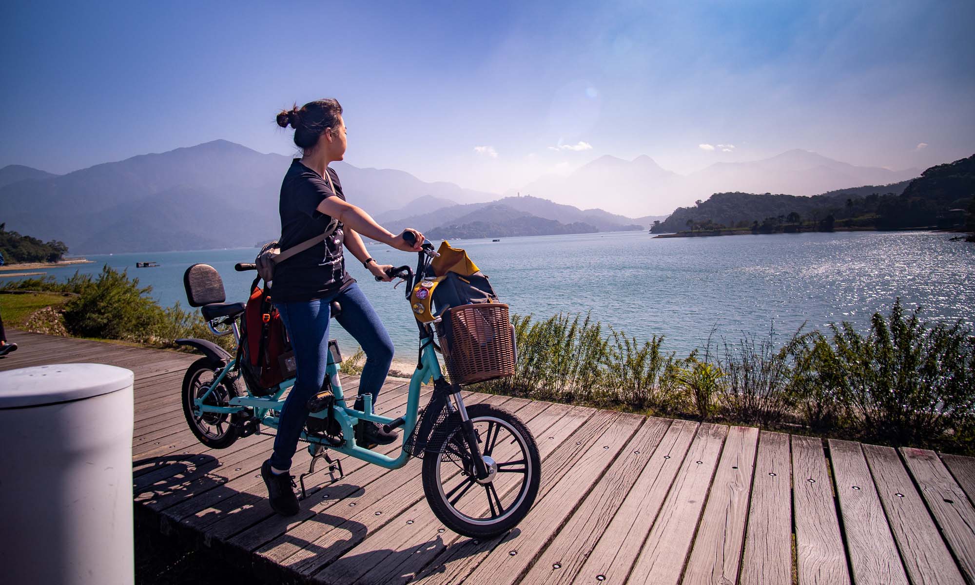 Viewing the landscape of the lake from the bike trail.