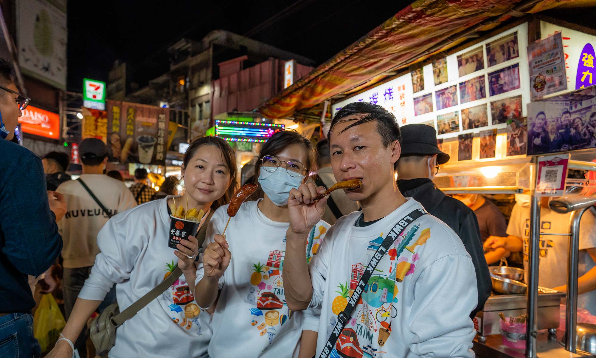 Sampling night market snacks at Ningxia Night Market.