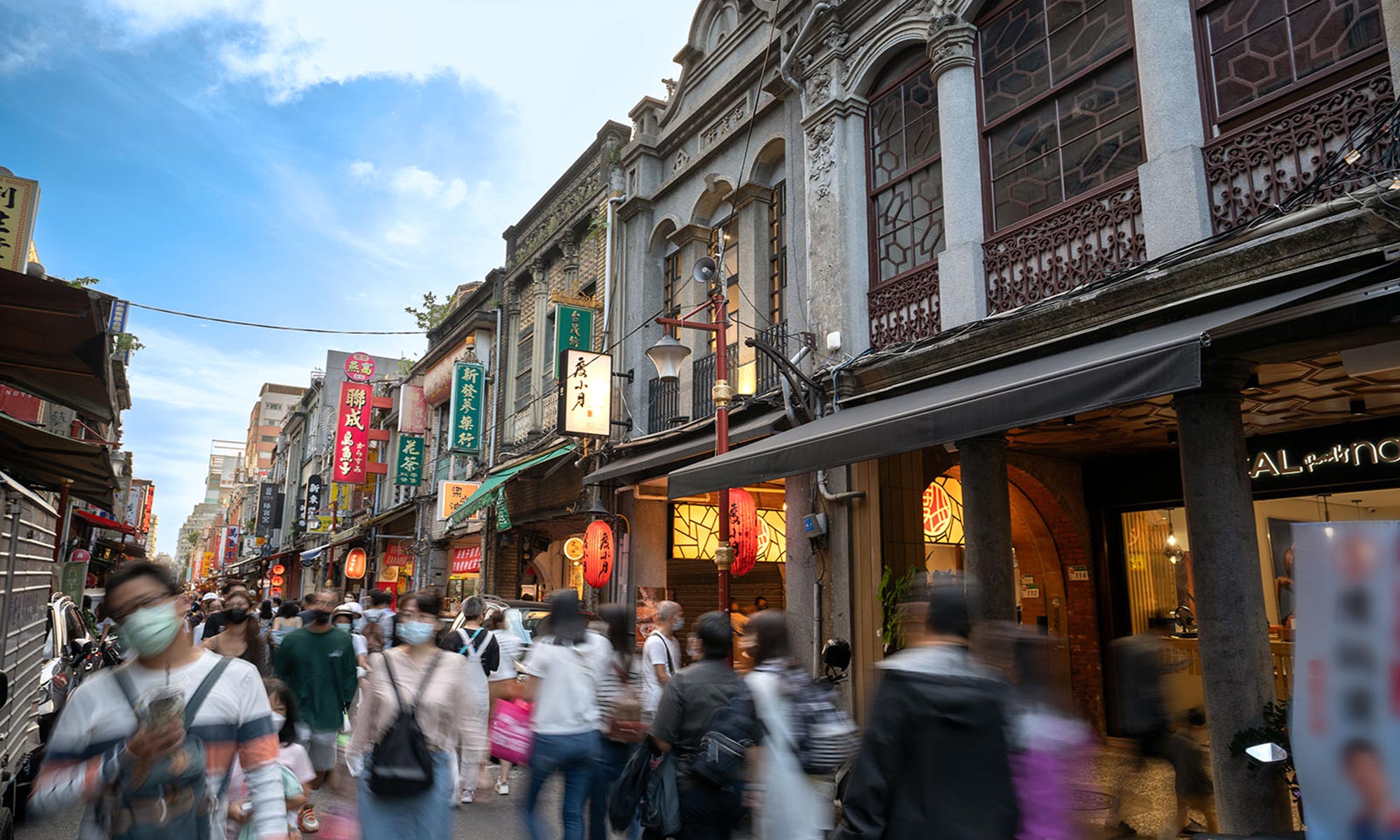 Facades from as far back as 1850 can be seen on Taipei's Dihua Street.