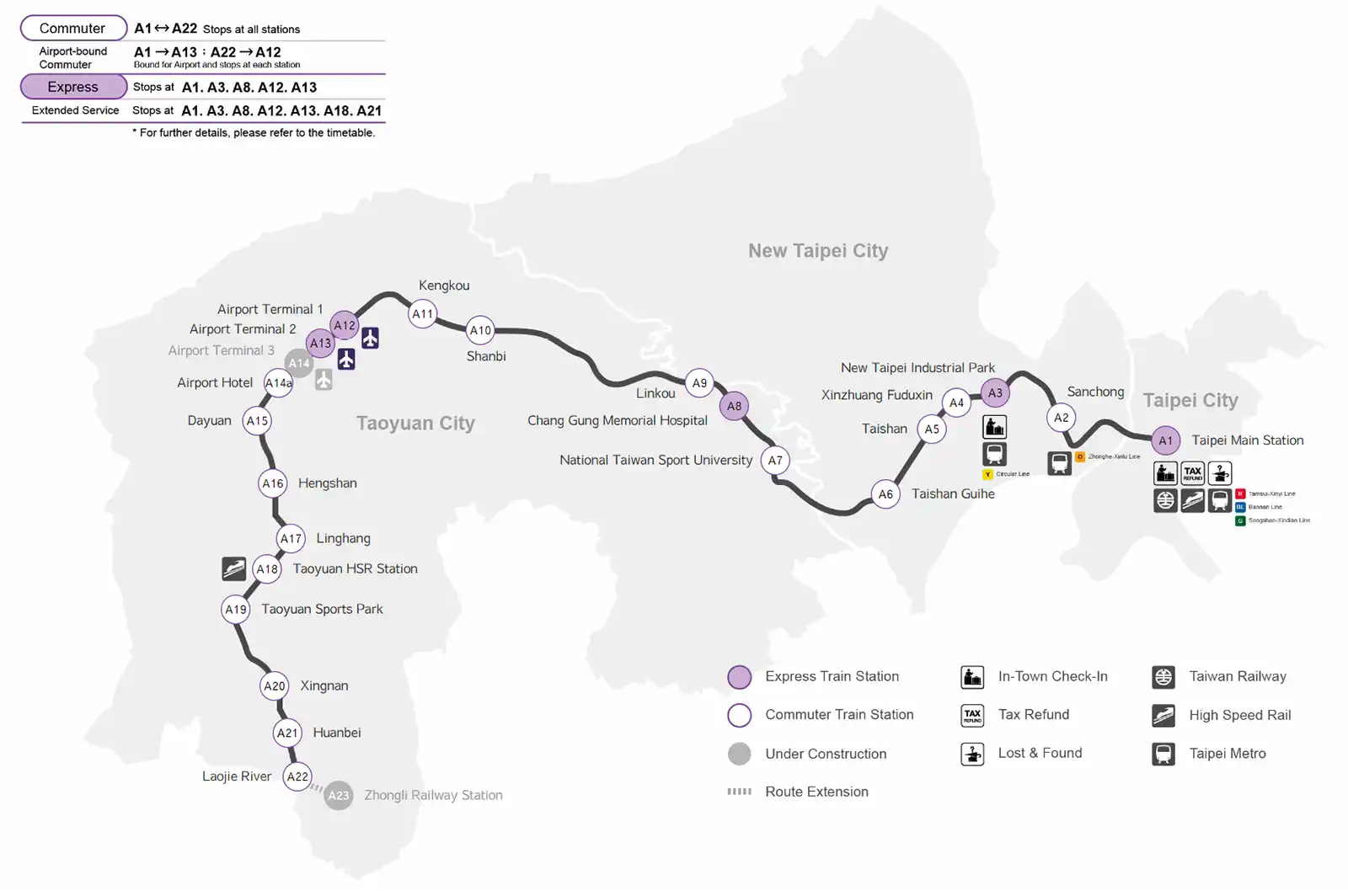 Interactive Map of the Taoyuan MRT (Airport MRT)